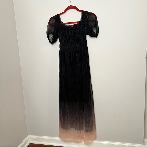 Free People Piper Ombre Midi Black Dress Women Size XS Mesh Puff Sleeve New - Picture 3 of 9